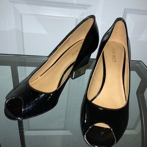 Nine West Black Patent Heels Peep-toe Size 8.5